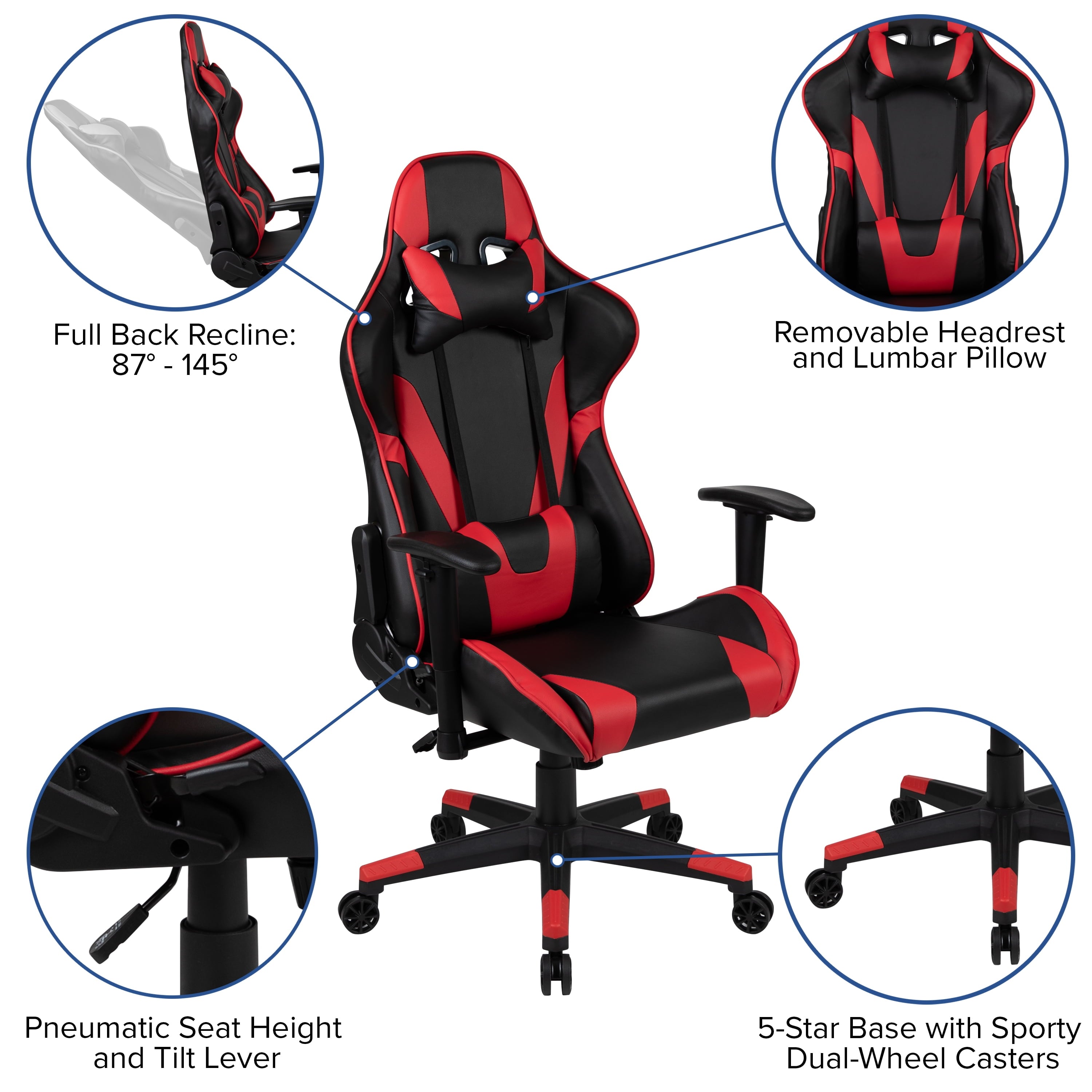 Flash Furniture Optis Red Gaming Desk and Red/Black Reclining Gaming Chair Set with Cup Holder and Headphone Hook