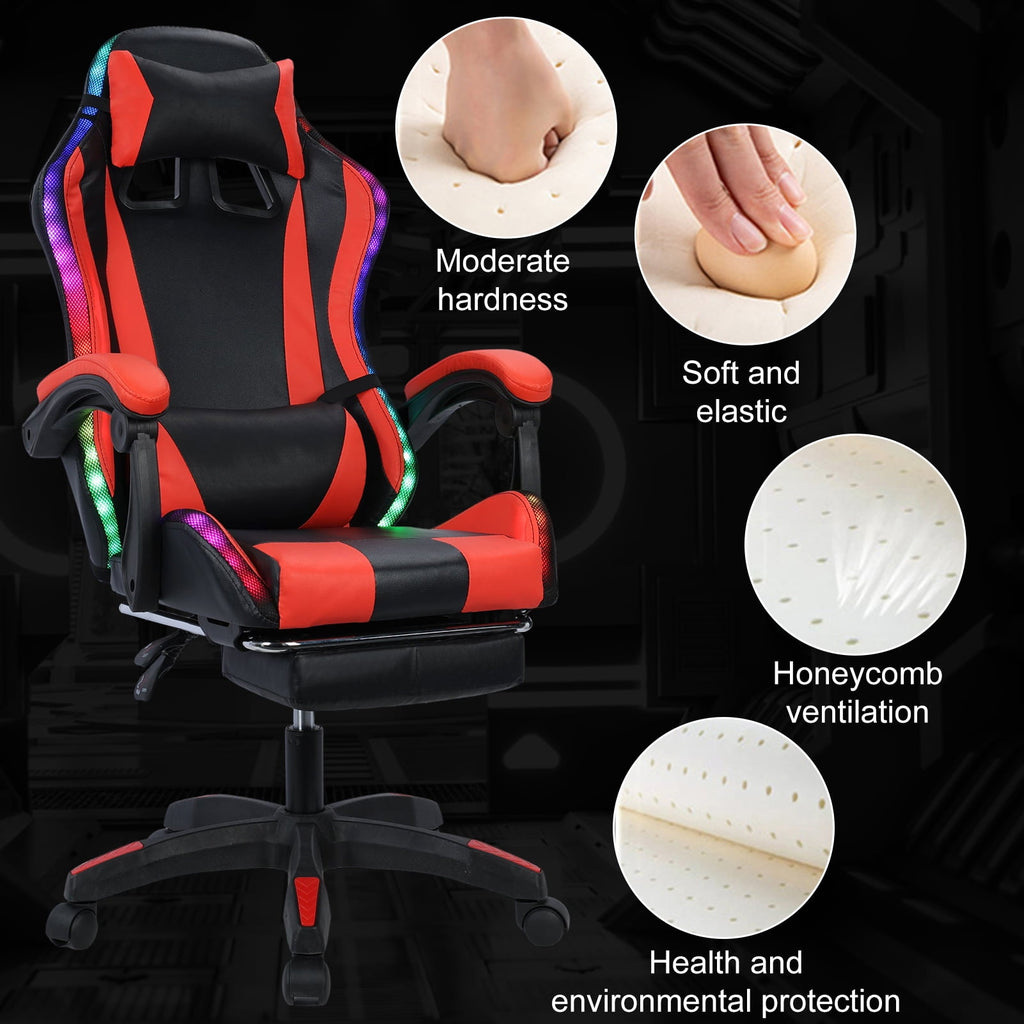 SUSUchens Gaming Chair Video Ergonomic Massage Computer Game Chair with Bluetooth-Compatible Speakers and LED Lights,Height Adjustable, High Back with Lumbar Support