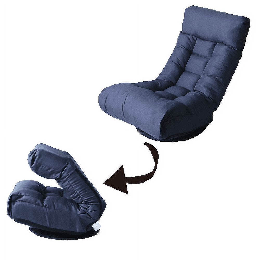360-degree Swivel Gaming Chair, Folding Floor Chair with Adjustable Backrest, Cushion Padded Indoor Chaise Lounge with Stool, Lazy Sofa Couch Rocker Gaming Chair for Teens and Adults (Navy)