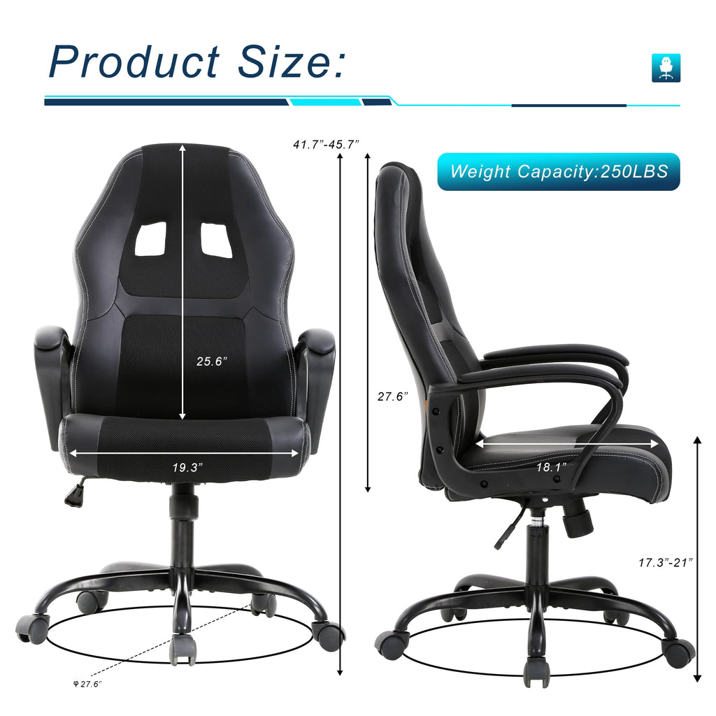 YRLLENSDAN Office Gaming Chairs Ergonomic Office Chair w/ Lumbar Support Armrest PU Leather Adjustable Height Computer Gaming Chair Gaming Desk Chair Gaming Computer Chairs for Adults, Black