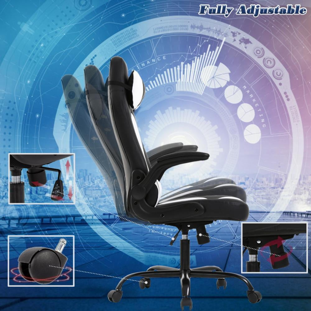Dkelincs PC Gaming Chair Ergonomic Office Chair with Lumbar Support Flip Up Arms Headrest Adjustable Computer Desk Chair for Adults, White