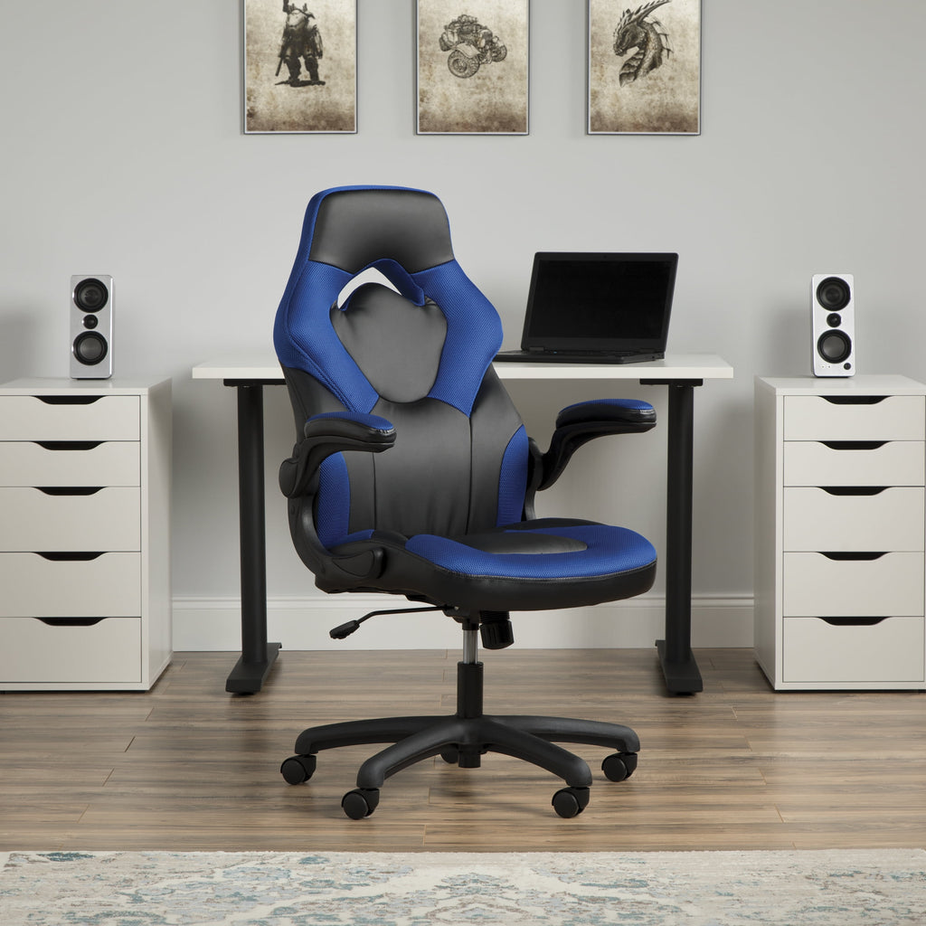 OFM Essentials Collection Racing Style Bonded Leather Gaming Chair, in Blue (ESS-3085-BLU)