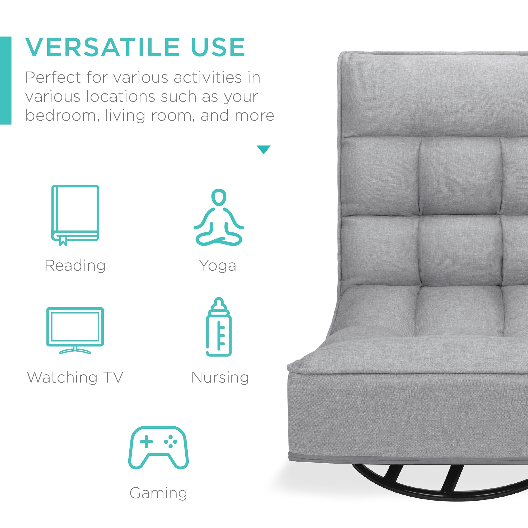 Best Choice Products Folding Floor Gaming Chair for Home, Office w/ 360-Degree Swivel, 4 Positions - Gray