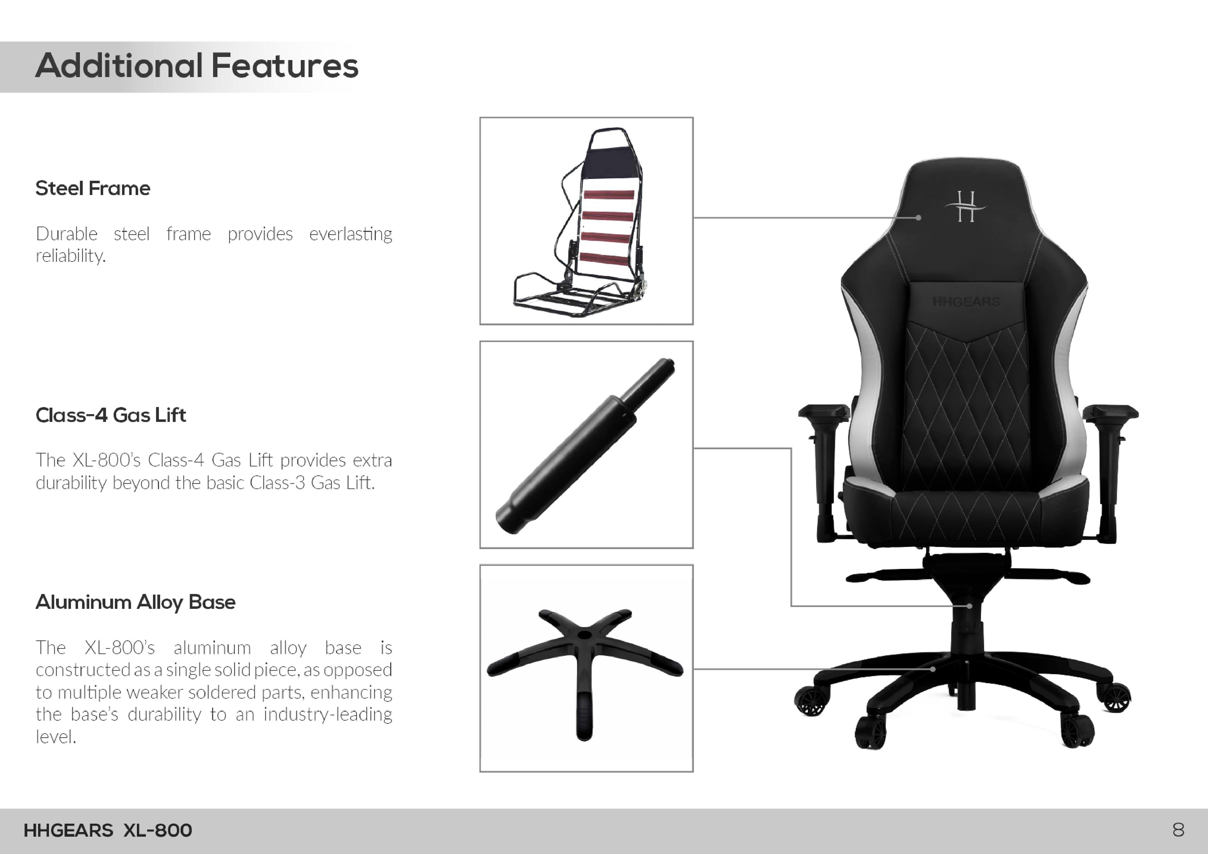 HHGears XL 800 Series Gaming Chair Black with Headrest/Lumbar Pillows