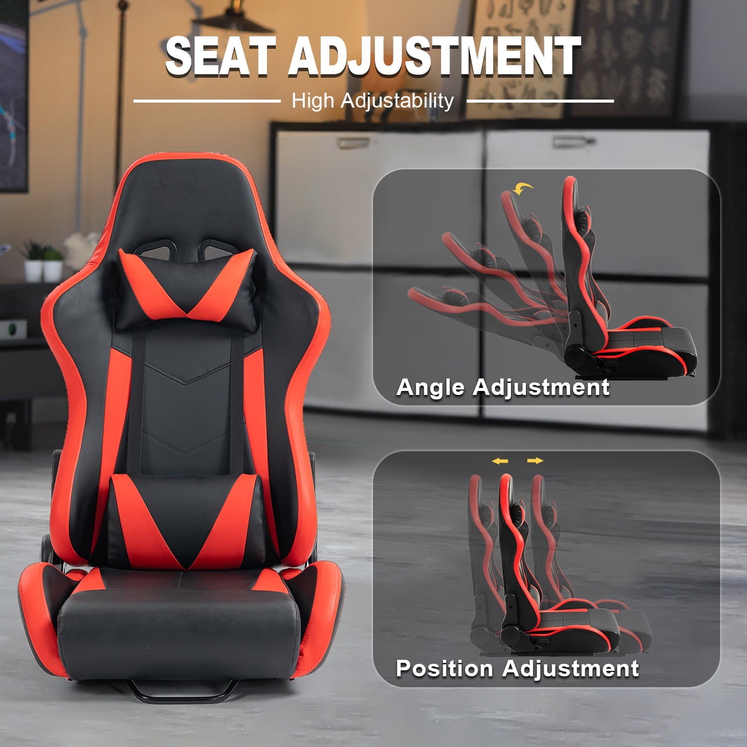 Marada Racing Seat with Double Lock Slip for Gaming Simulator Cockpit Leather Red