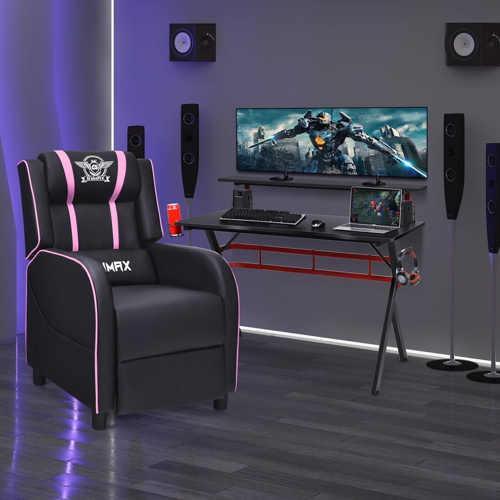 Costway Gaming Desk & Chair Set 48'' Computer Desk & Massage Recliner Chair Black + Pink