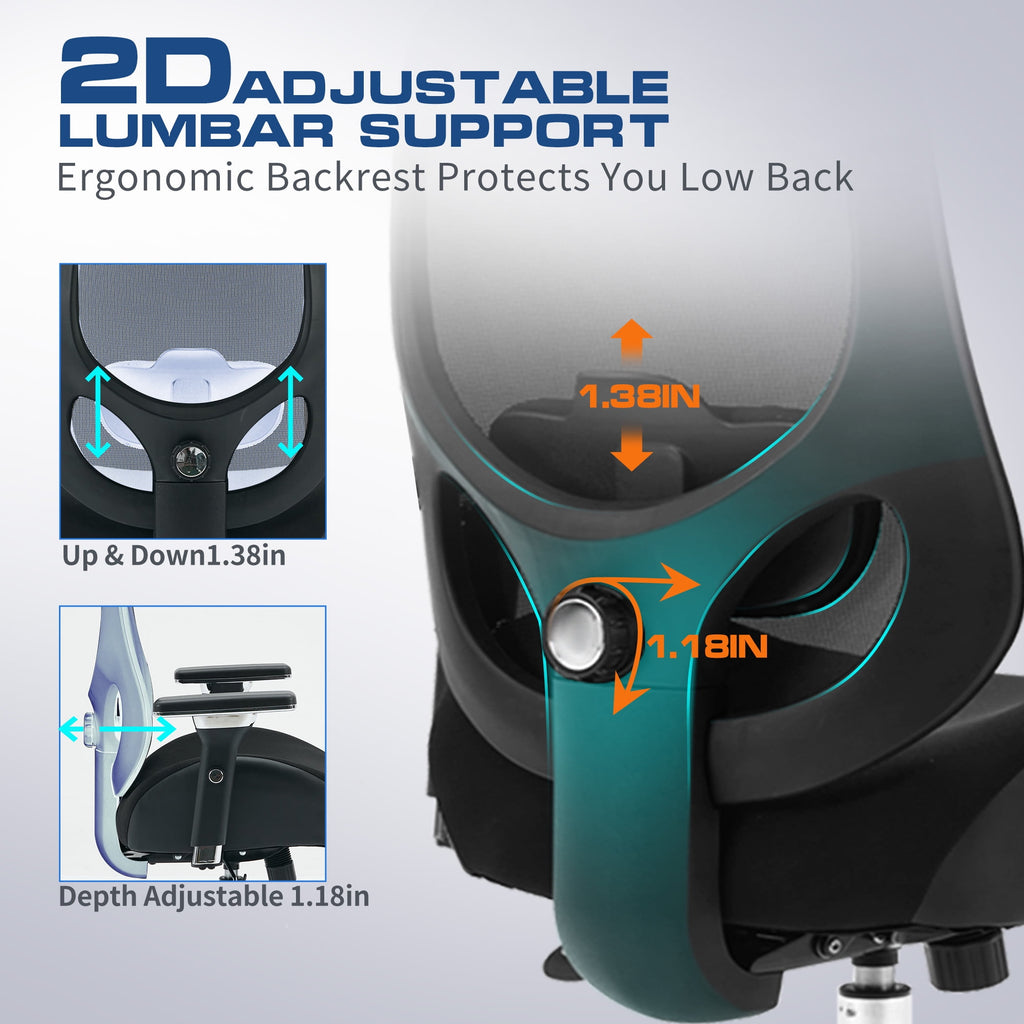 JONPONY 700lbs Big and Tall Office Chair with Wide Thick Seat Cushion,Ergonomic Computer Mesh Desk Chairs with 4D Armrests, Adjustable Lumbar Support for Adults 8 Hours daliy Work,Black