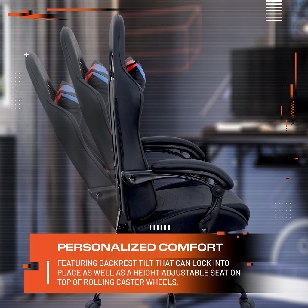 X Rocker Octane Racing Gaming Chair with Reversible Faux Leather Cushions, Black