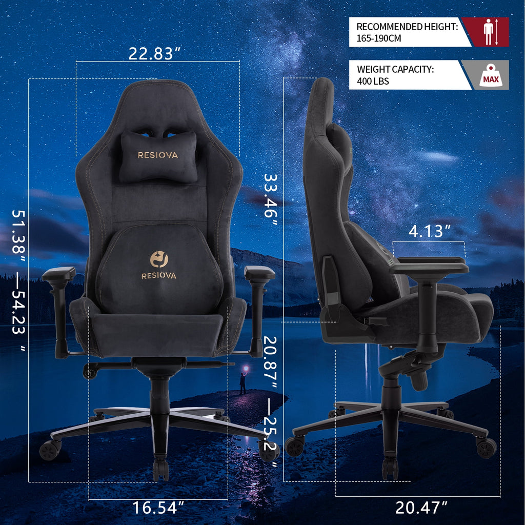 RESIOVA Gaming Chair with Suede Fabric,Big and Tall Ergonomic Office Computer Chair with 3D-Lumbar Support and 4D-Armrests,Gray