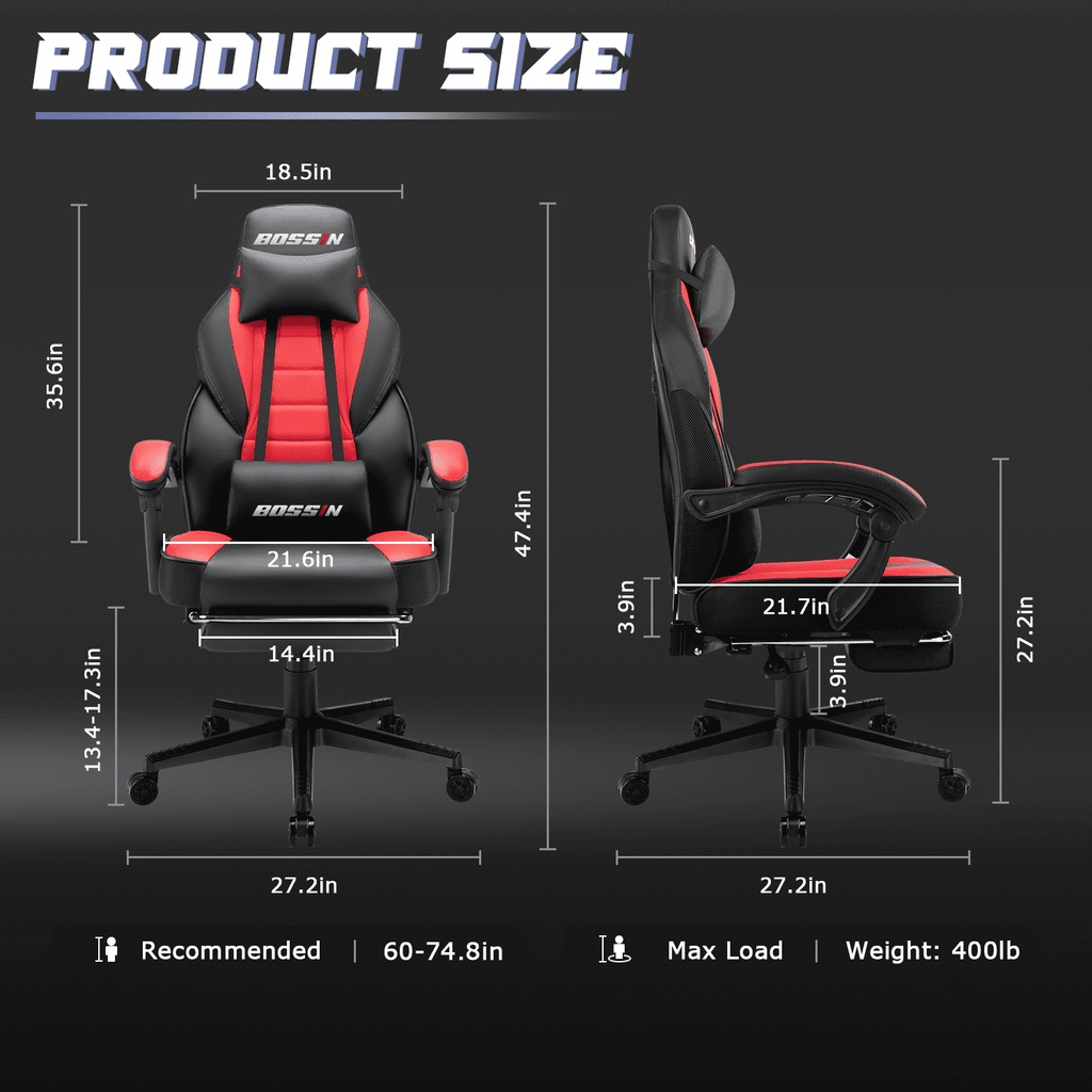 PUKAMI Gaming Chair with Massage, Ergonomic Heavy Duty Design with Footrest and Lumbar Support, Large Size Cushion High Back Office Chair, Big and Tall Gaming Computer Chair
