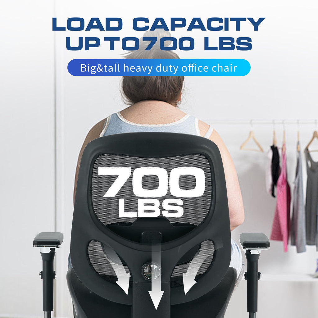 JONPONY 700lbs Big and Tall Office Chair with Wide Thick Seat Cushion,Ergonomic Computer Mesh Desk Chairs with 4D Armrests, Adjustable Lumbar Support for Adults 8 Hours daliy Work,Black