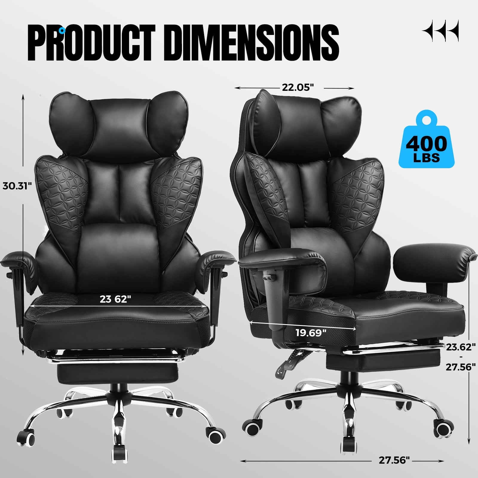 COMHOMA Big and Tall Office Gaming Chair with Adjustable Armrest and Back Support, Black