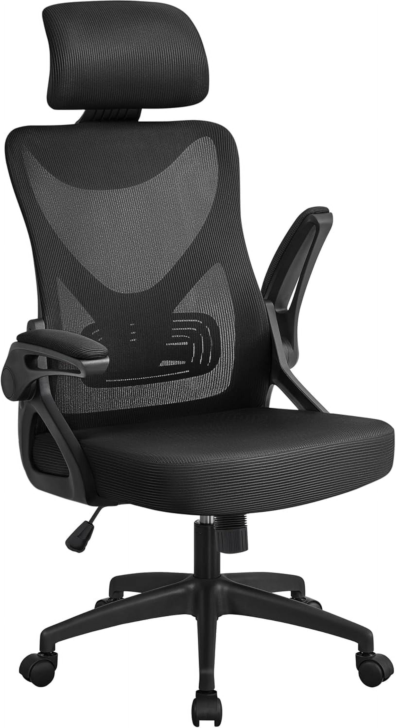 TDUKDB Ergonomic Mesh Office Chair, High Back Desk Chair with with flip-up Armrests, Adjustable Padded Headrest Computer Chair with Lumbar Support for Home Oiffce Game Room, Full Gray