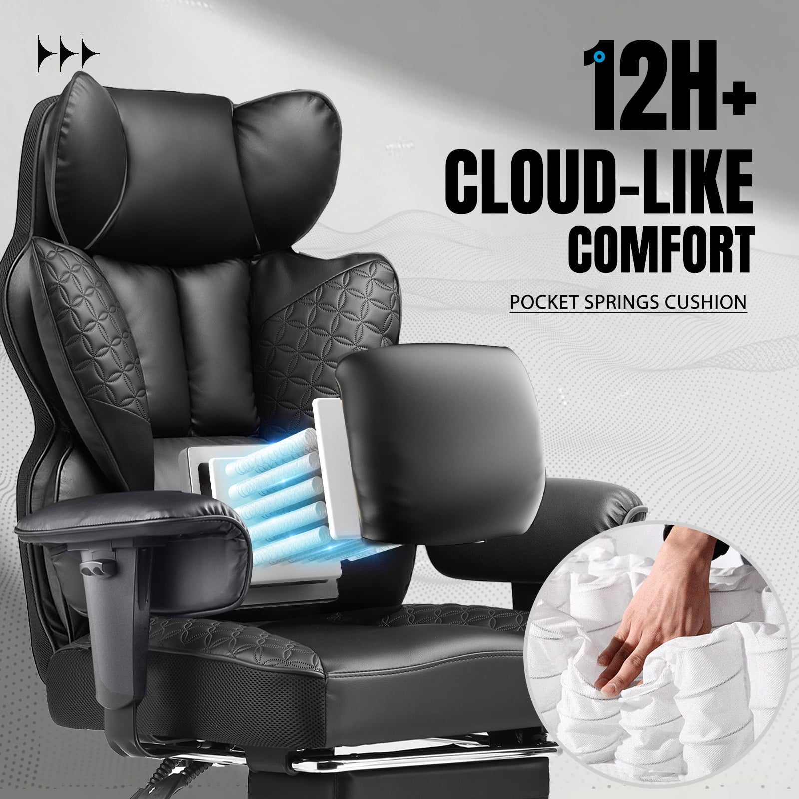 COMHOMA Big and Tall Office Gaming Chair with Adjustable Armrest and Back Support, Black