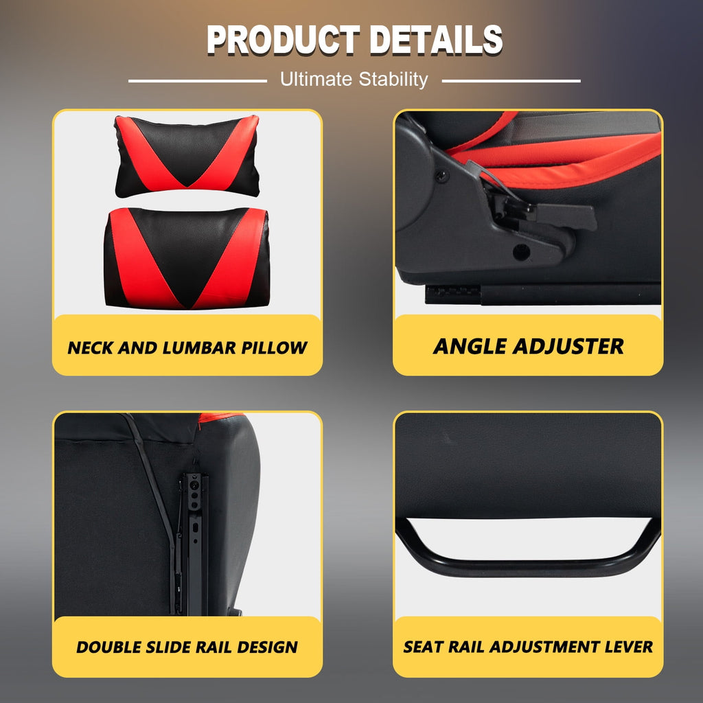 Marada Racing Seat with Double Lock Slip for Gaming Simulator Cockpit Leather Red