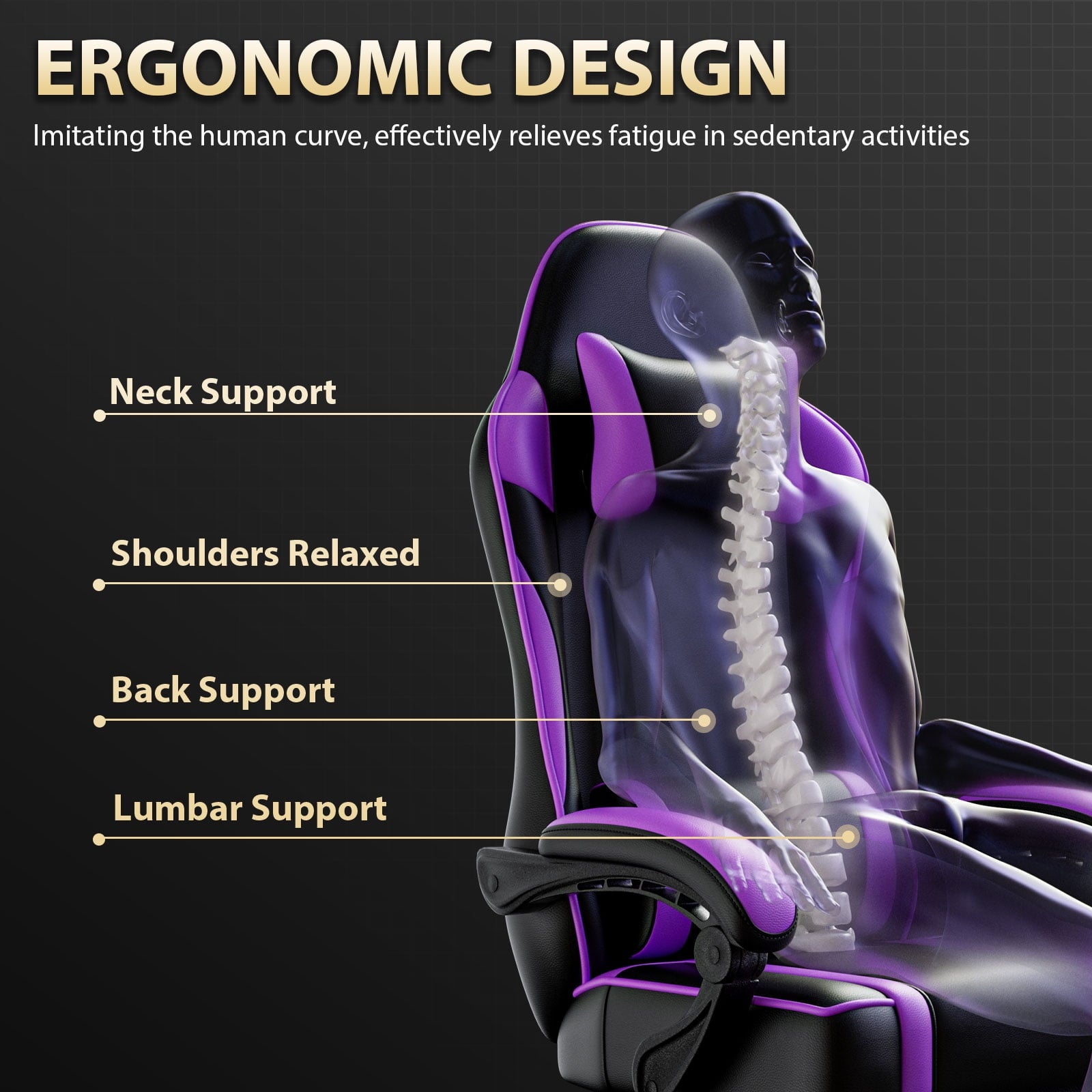 BSTYJQXH Adjustable Reclining Gaming Chair with Lumbar Support and Footrest, Purple