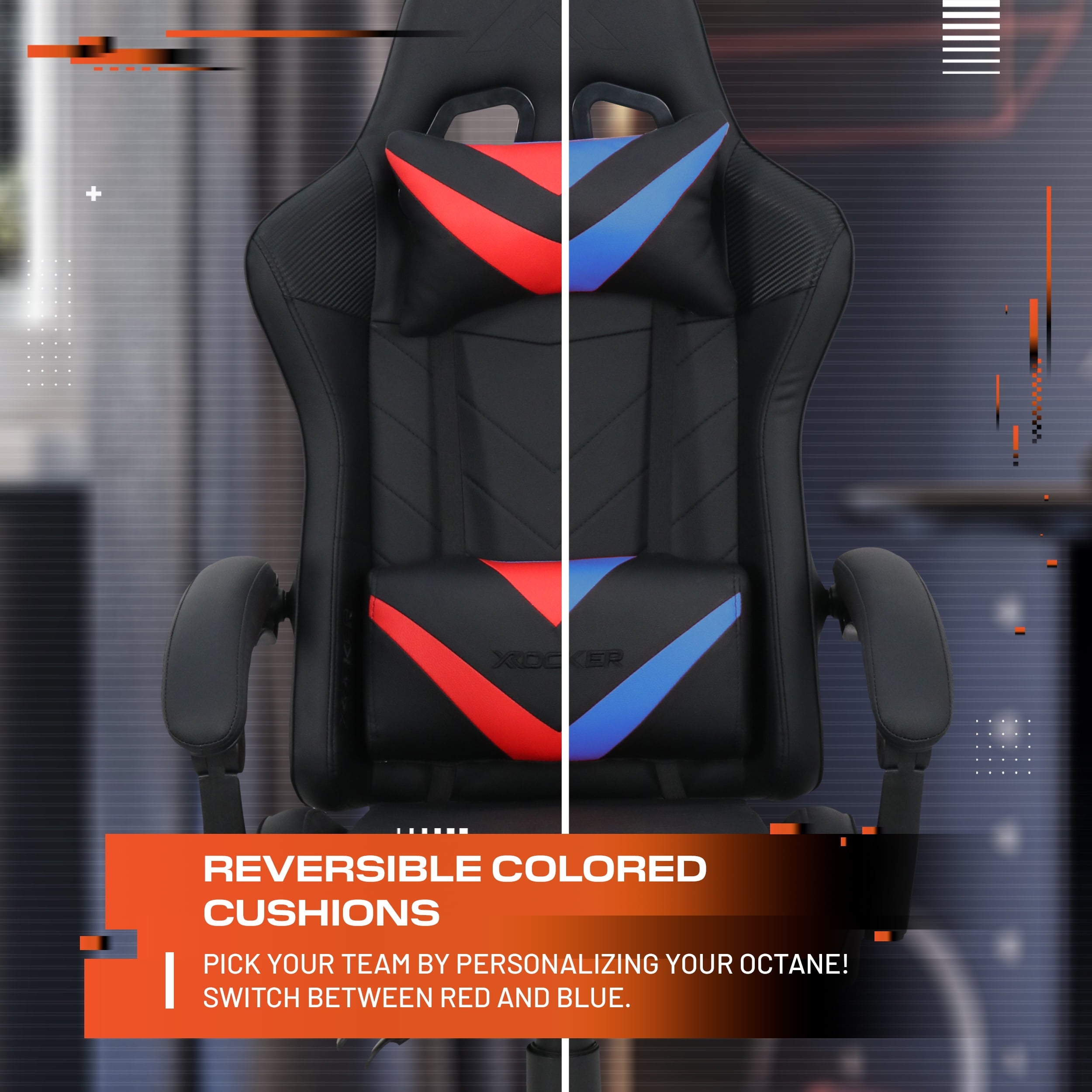 X Rocker Octane Racing Gaming Chair with Reversible Faux Leather Cushions, Black