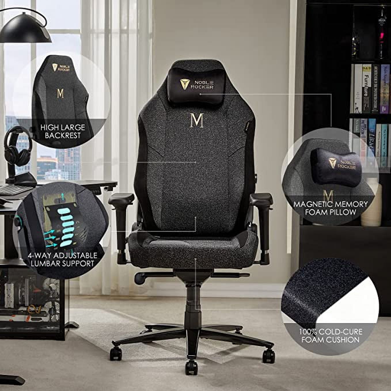 VANACC Gaming Chair Ergonomic PC Game Chair- Lumbar Support Headrest 4D Armrests Computer Chair, Big and Tall Comfortable Large, Black Polyester, R Size