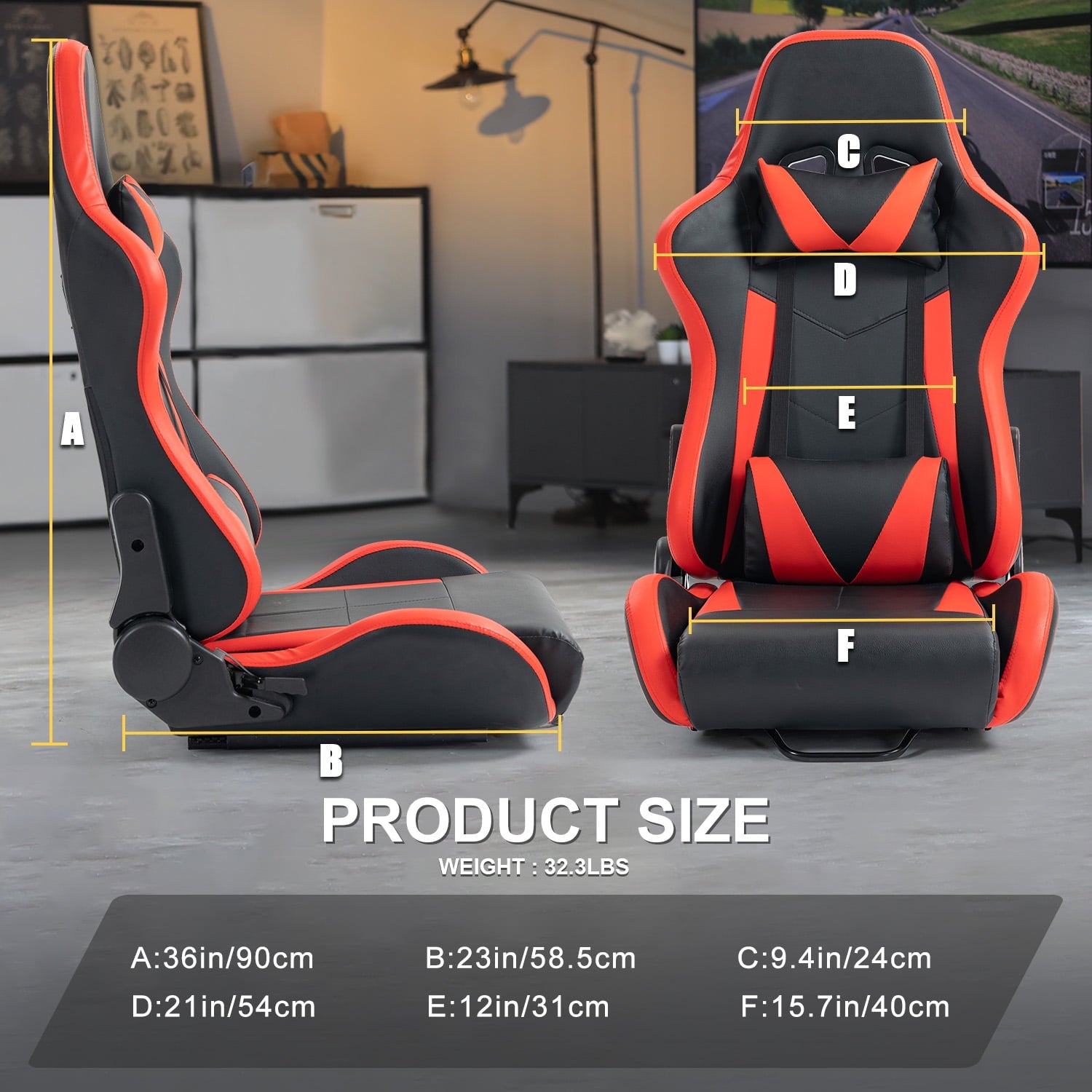 Marada Racing Seat with Double Lock Slip for Gaming Simulator Cockpit Leather Red