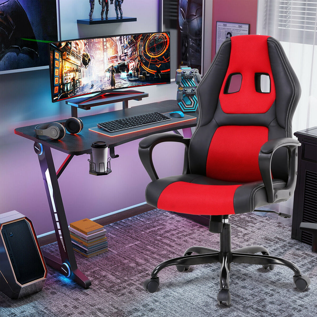 CL.HPAHKL Racing Gaming Chair, Racing Gaming Desk Chair Height Adjustable Gamer Chair with Lumbar Support Headrest Armrest PU Leather Ergonomic Gaming Chair with Massager, Swivel Wheels, Red