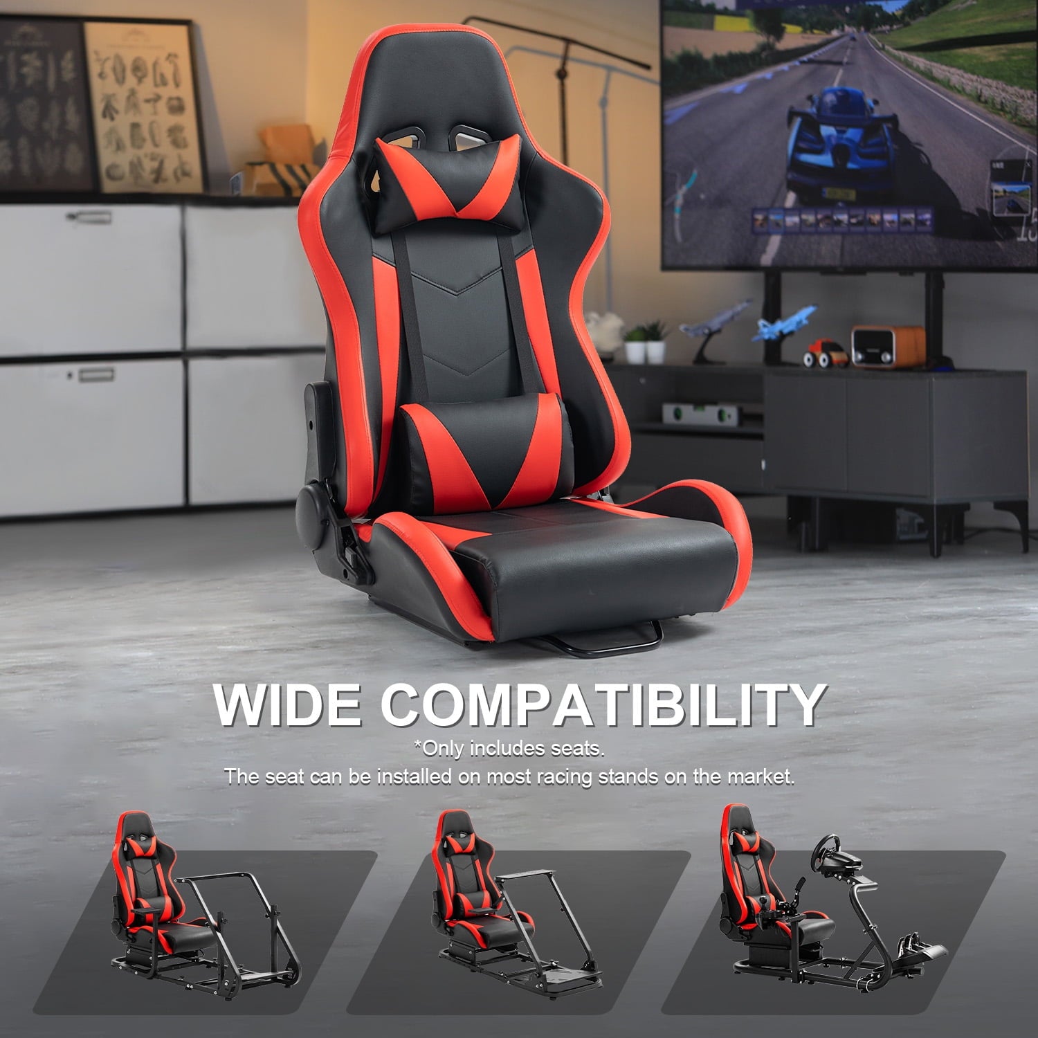 Marada Racing Seat with Double Lock Slip for Gaming Simulator Cockpit Leather Red