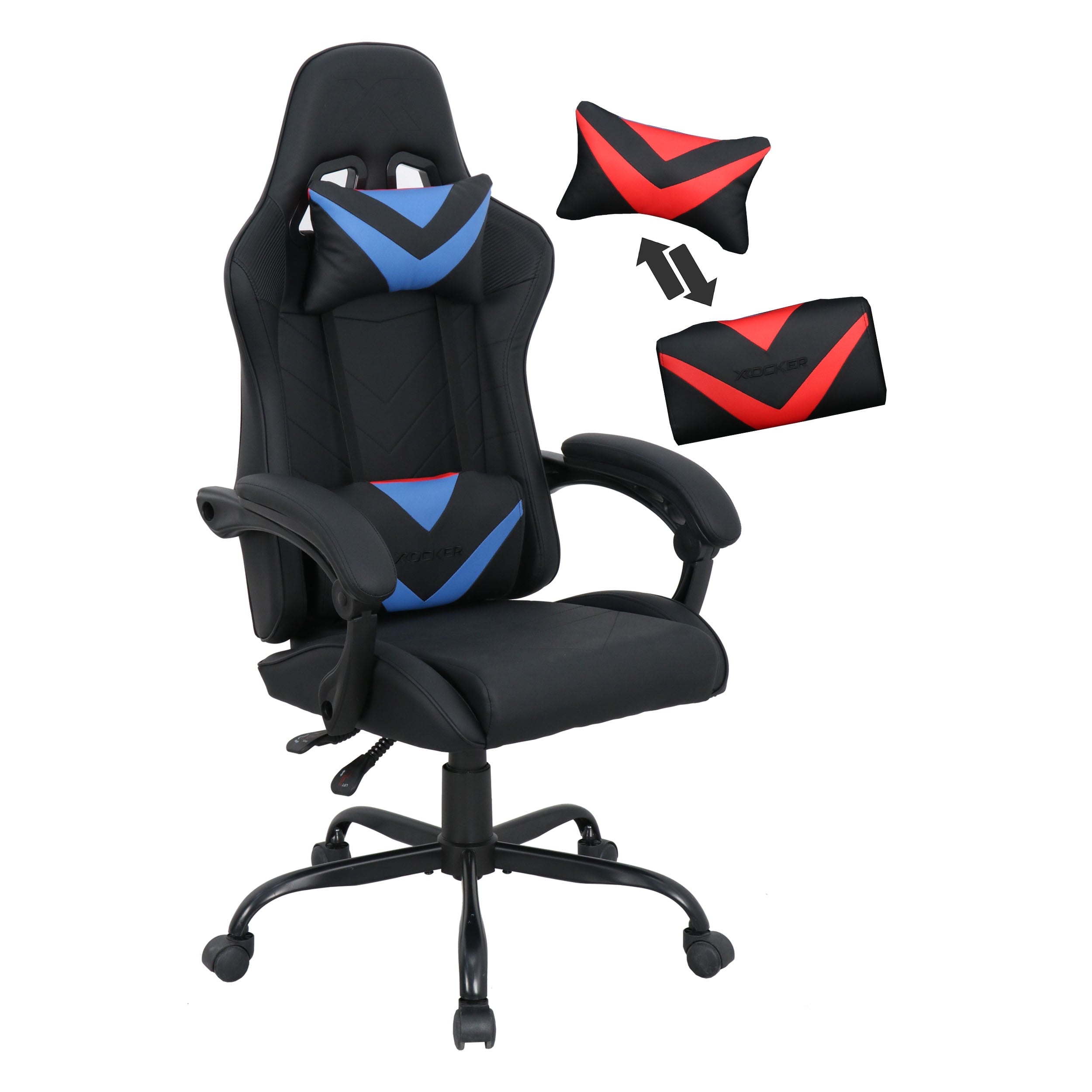 X Rocker Octane Racing Gaming Chair with Reversible Faux Leather Cushions, Black