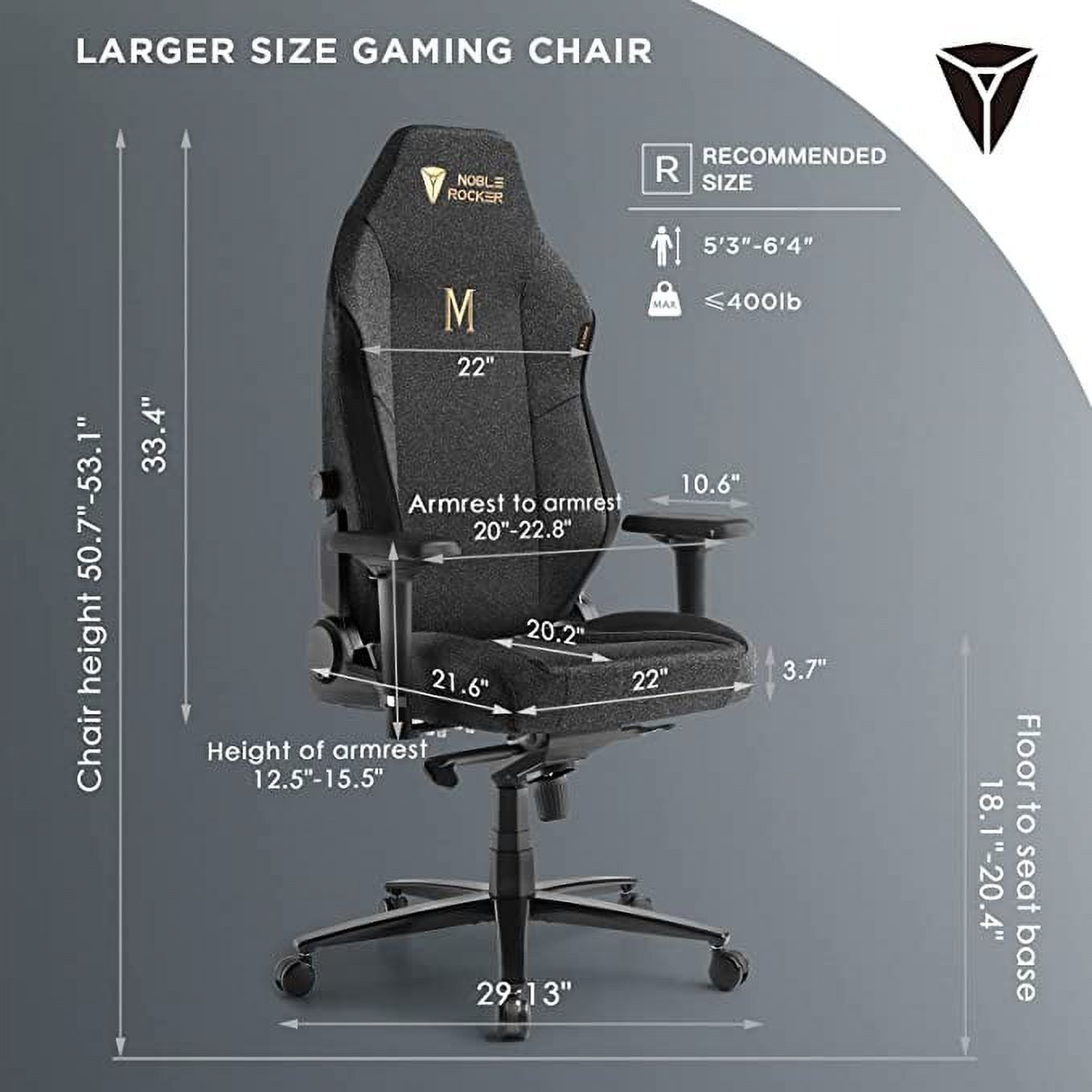 VANACC Gaming Chair Ergonomic PC Game Chair- Lumbar Support Headrest 4D Armrests Computer Chair, Big and Tall Comfortable Large, Black Polyester, R Size