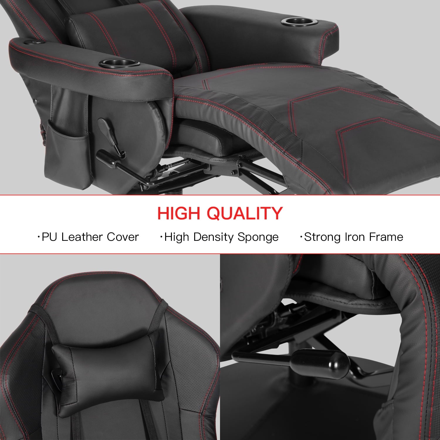 Gaming Chair Massage Ergonomic High Back Swivel Recliner Office Computer Chair with Bluetooth Speakers, Cupholder, Headrest, Lumbar Support, Adjustable Backrest and Footrest, Black