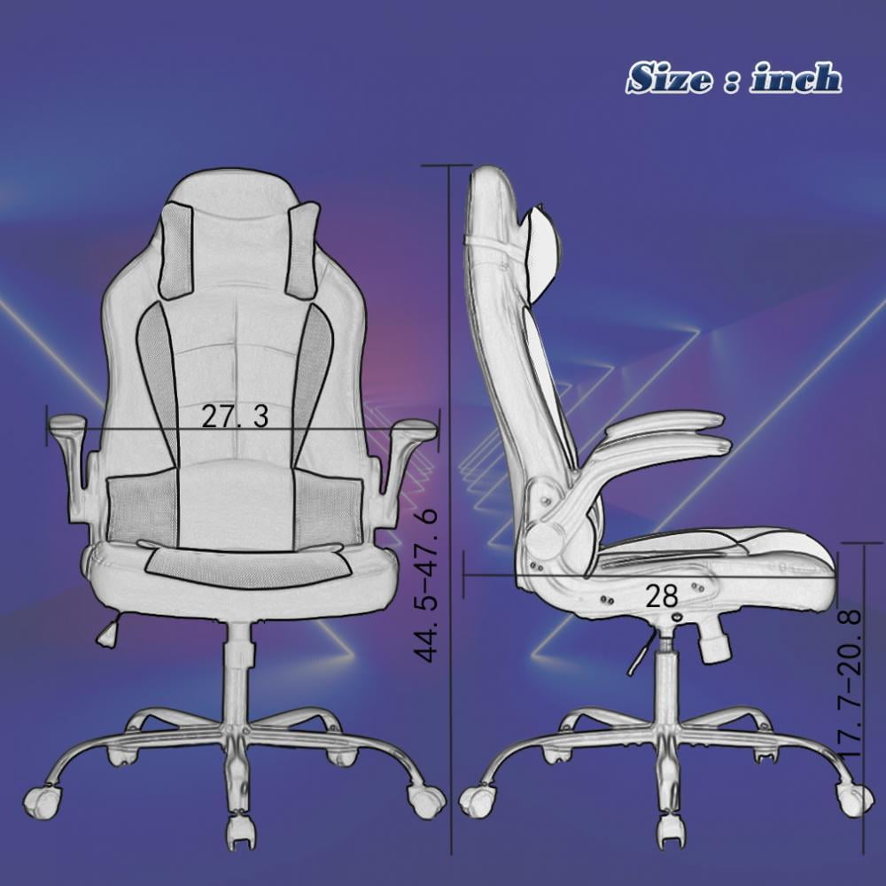 Dkelincs PC Gaming Chair Ergonomic Office Chair with Lumbar Support Flip Up Arms Headrest Adjustable Computer Desk Chair for Adults, White