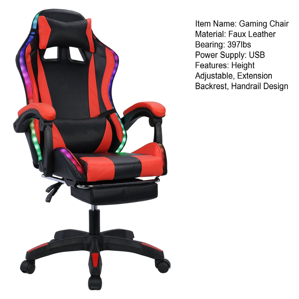 SUSUchens Gaming Chair Video Ergonomic Massage Computer Game Chair with Bluetooth-Compatible Speakers and LED Lights,Height Adjustable, High Back with Lumbar Support