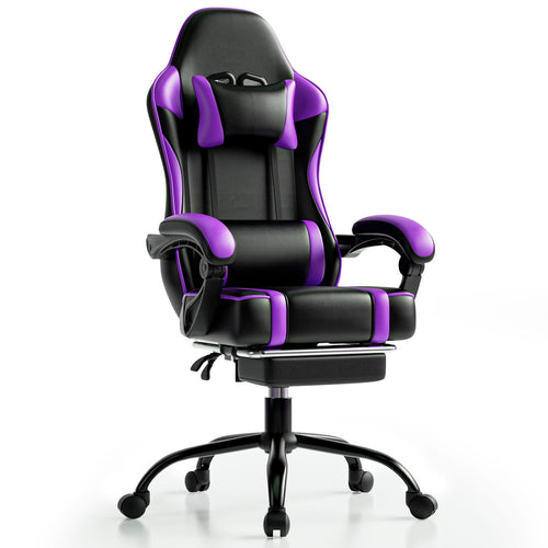BSTYJQXH Adjustable Reclining Gaming Chair with Lumbar Support and Footrest, Purple