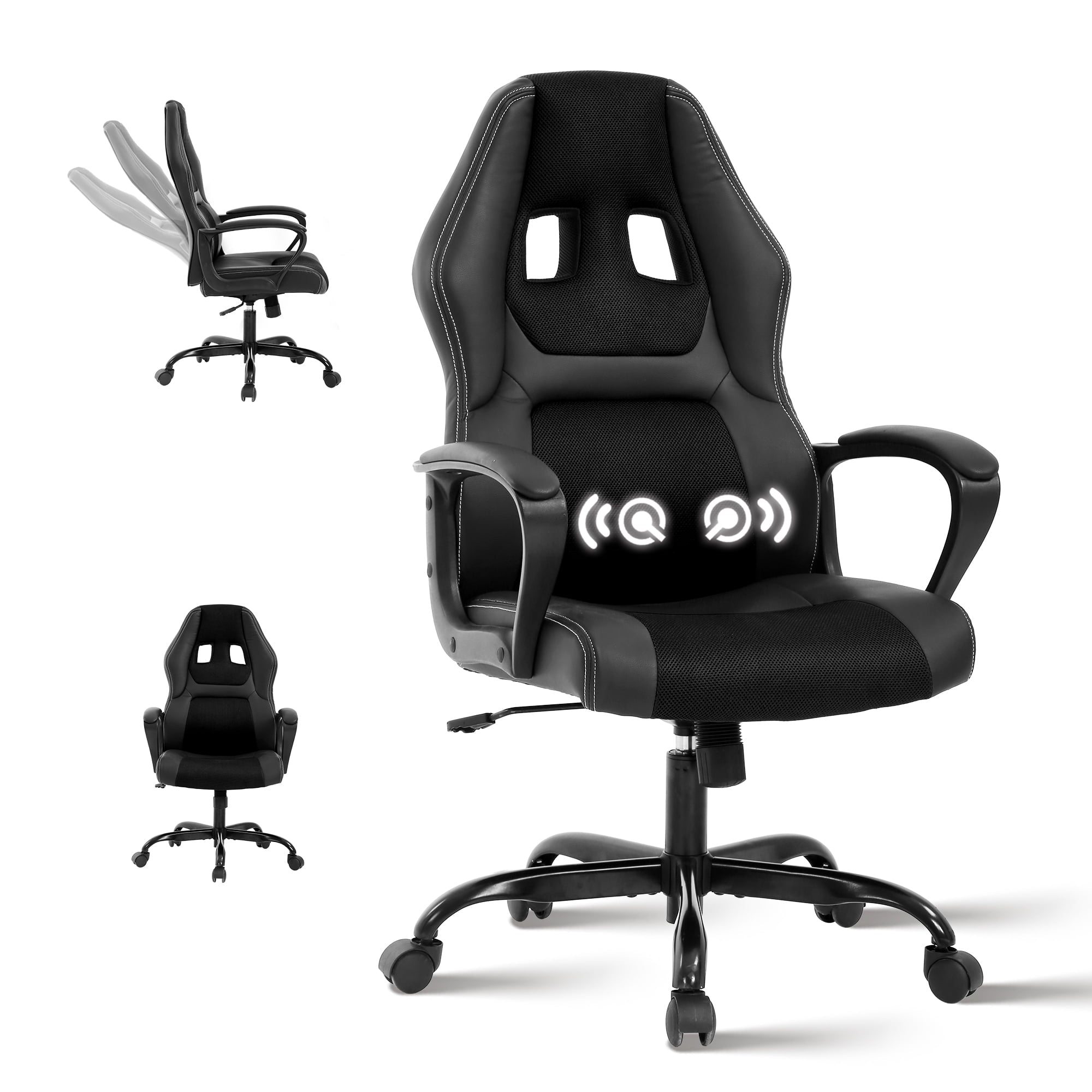 CL.HPAHKL Racing Gaming Chair, Racing Gaming Desk Chair Height Adjustable Gamer Chair with Lumbar Support Headrest Armrest PU Leather Ergonomic Gaming Chair with Massager, Swivel Wheels, Red