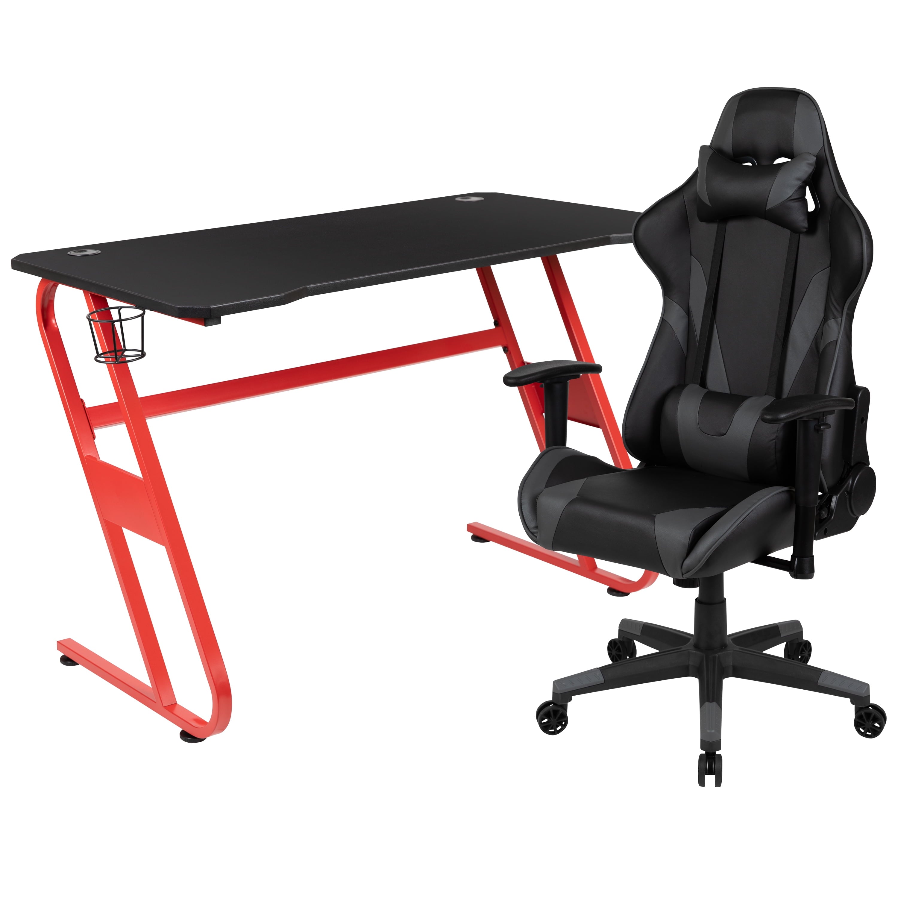Flash Furniture Optis Red Gaming Desk and Red/Black Reclining Gaming Chair Set with Cup Holder and Headphone Hook