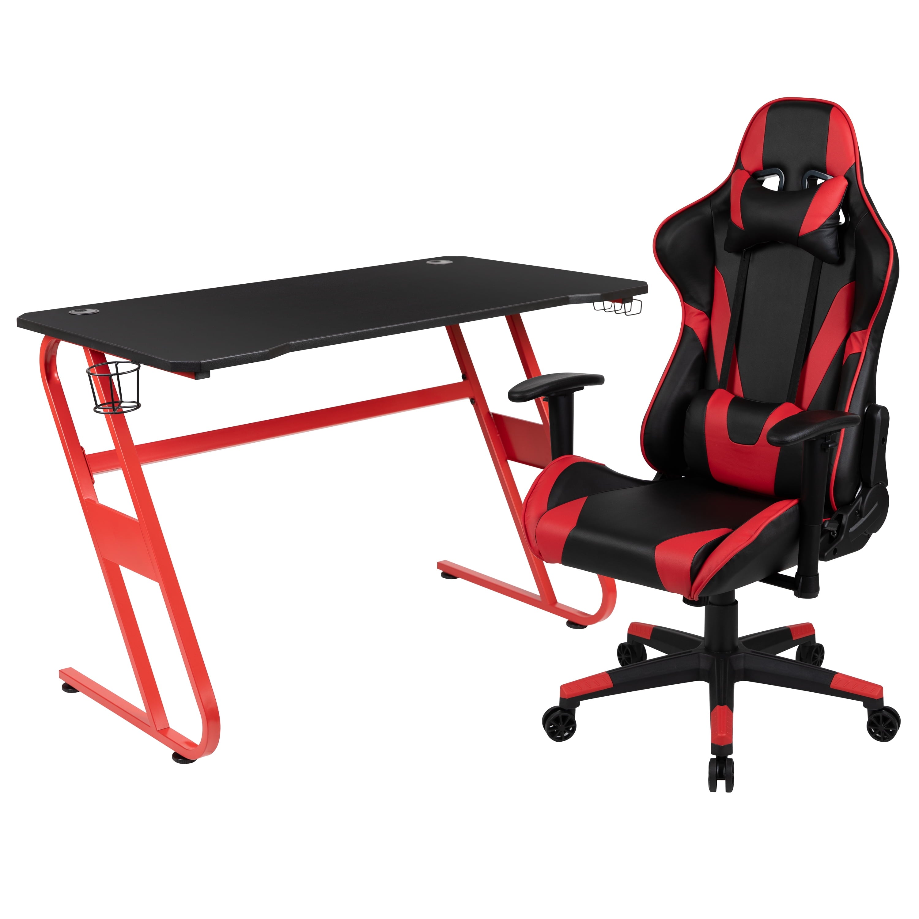 Flash Furniture Optis Red Gaming Desk and Red/Black Reclining Gaming Chair Set with Cup Holder and Headphone Hook