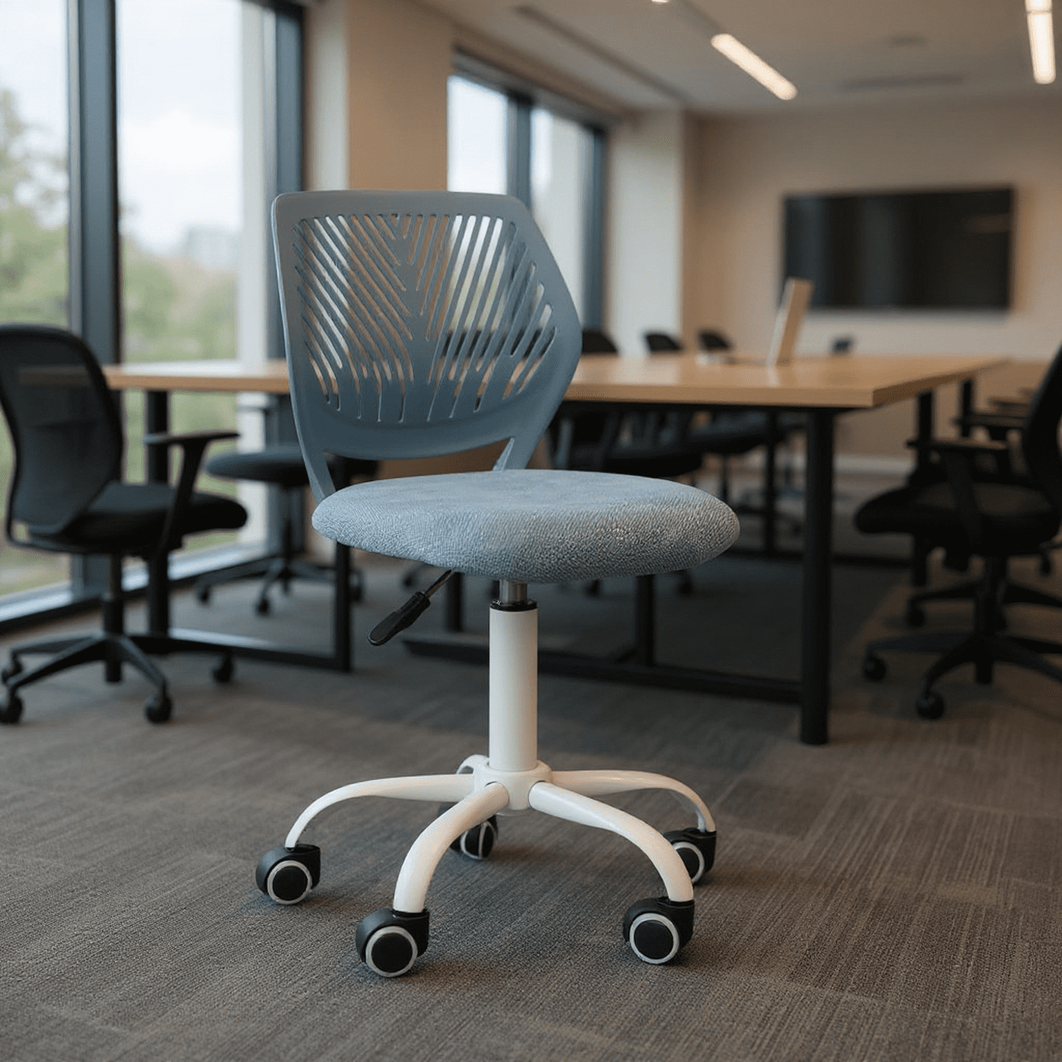 Homy Casa Conference Streaming Footrest Stool Ergonomic Adjustable Swivel Chair with Rolling Casters and Cushioned Seat for Live Broadcasts Offices and Meeting Rooms