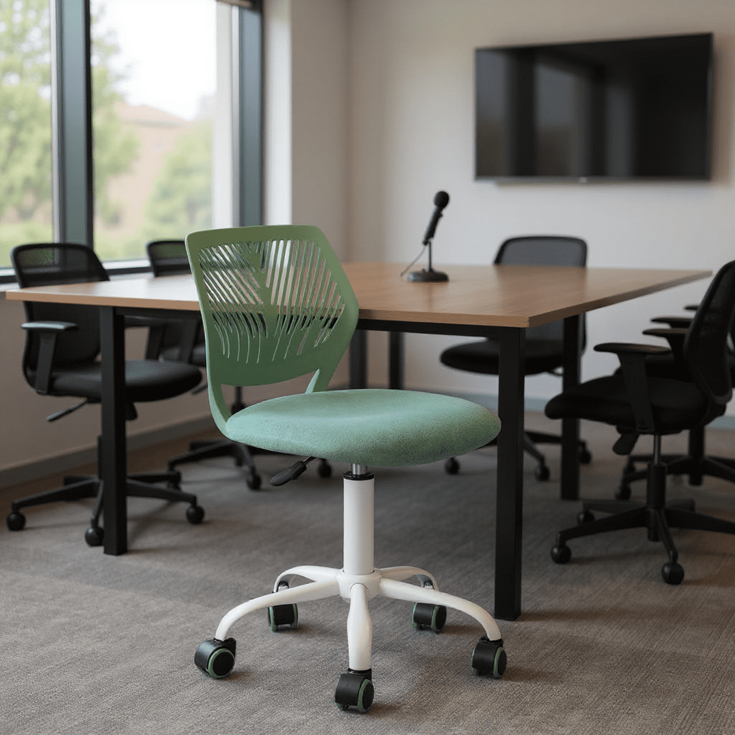 Homy Casa Conference Streaming Footrest Stool Ergonomic Adjustable Swivel Chair with Rolling Casters and Cushioned Seat for Live Broadcasts Offices and Meeting Rooms