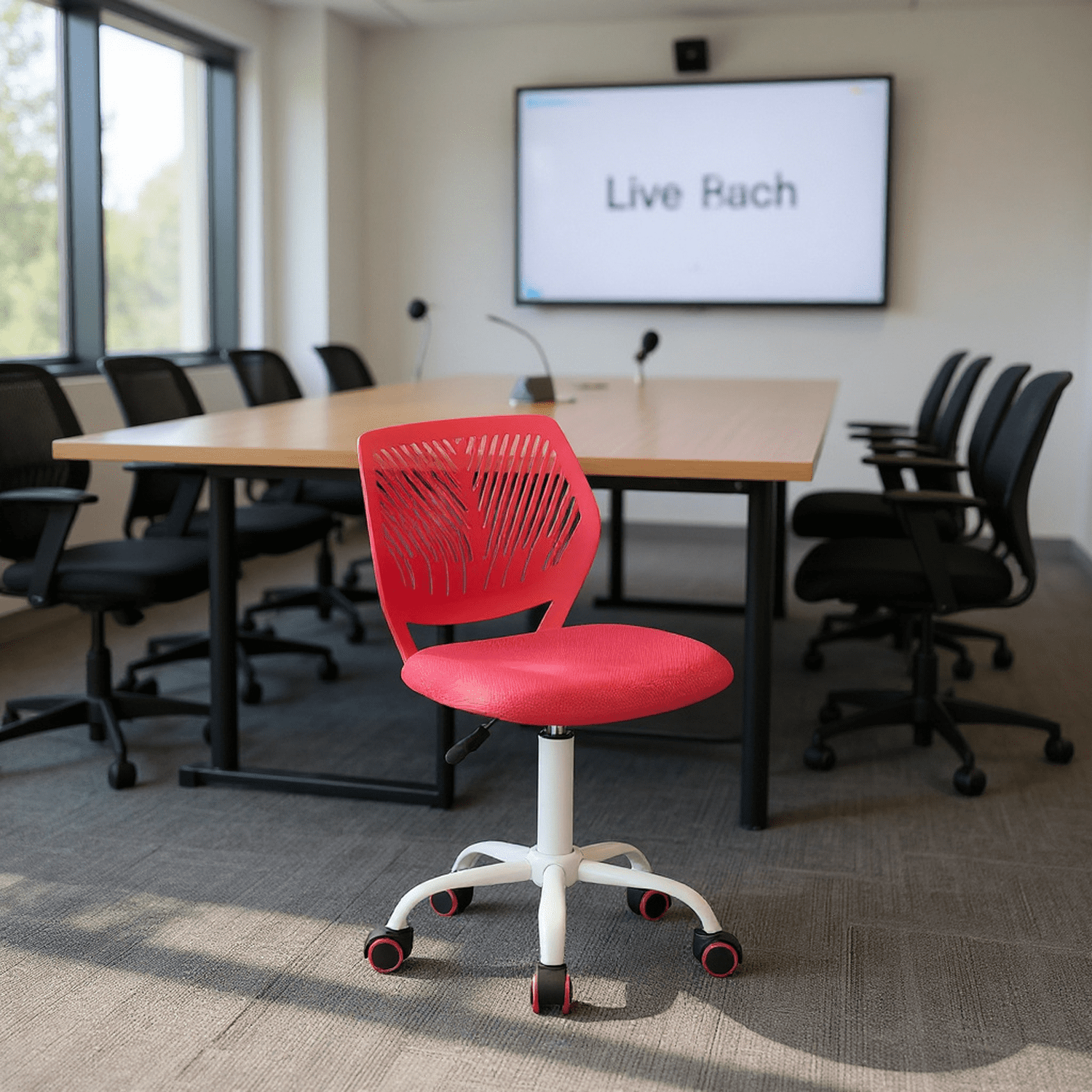 Homy Casa Conference Streaming Footrest Stool Ergonomic Adjustable Swivel Chair with Rolling Casters and Cushioned Seat for Live Broadcasts Offices and Meeting Rooms