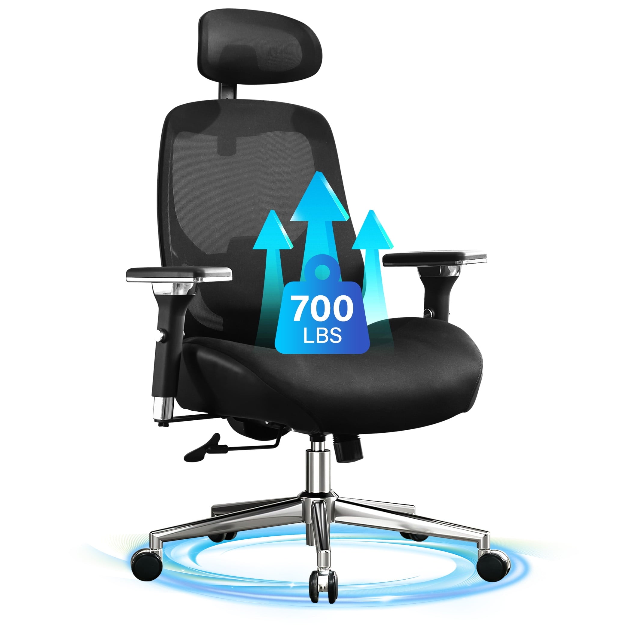 JONPONY 700lbs Big and Tall Office Chair with Wide Thick Seat Cushion,Ergonomic Computer Mesh Desk Chairs with 4D Armrests, Adjustable Lumbar Support for Adults 8 Hours daliy Work,Black