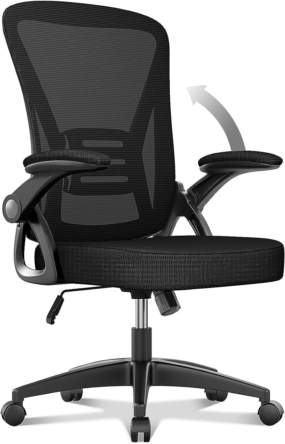 MarketLane Ergonomic Office Chair, Mid Back Desk Chair with Adjustable Height, Swivel Chair with Flip-Up Arms and Lumbar Support, Breathable Mesh Computer Chair for Home/Study/Working(Black)