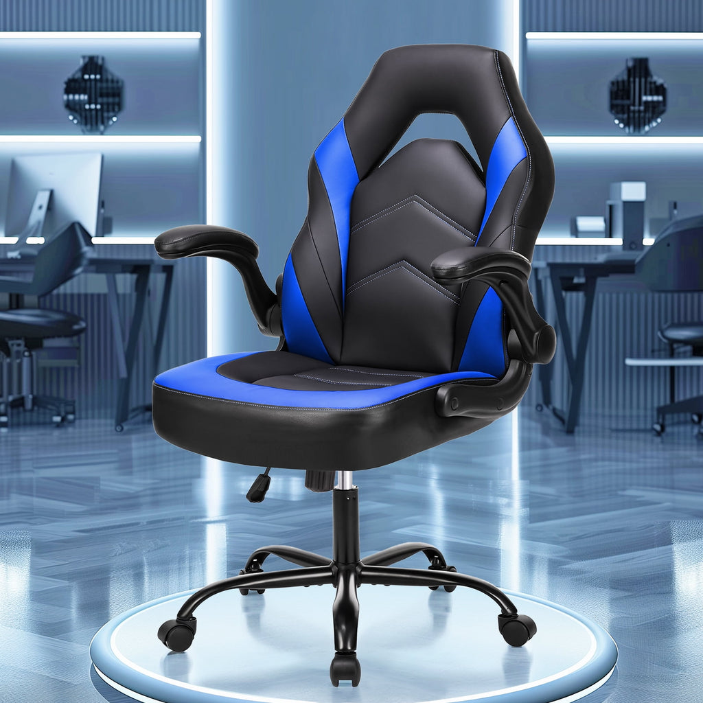 Mayoume Computer Gaming Chair - Ergonomic PU Leather Desk Chair with Comfy Lumbar Support, Height Adjustable 360° Rolling with Flip-up Armrest, for Home and Office, Adults