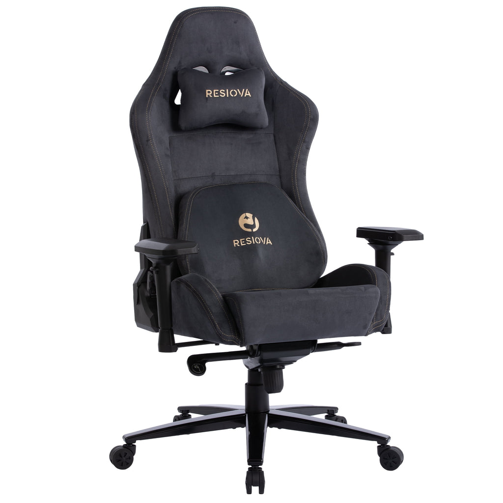 RESIOVA Gaming Chair with Suede Fabric,Big and Tall Ergonomic Office Computer Chair with 3D-Lumbar Support and 4D-Armrests,Gray