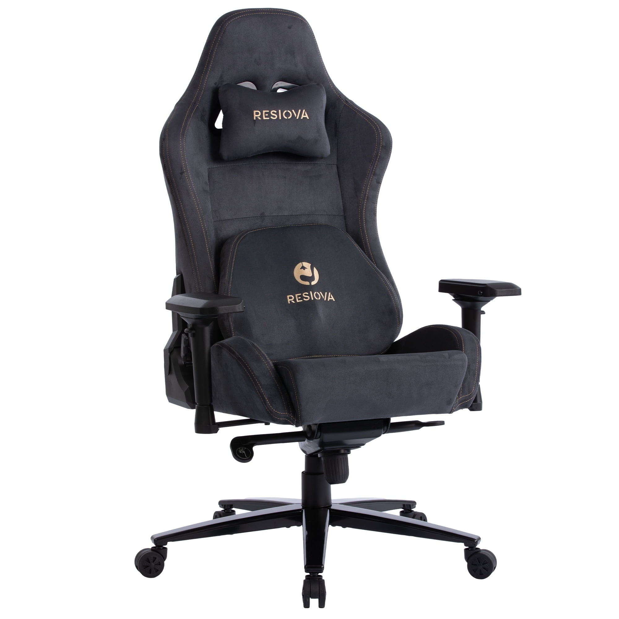 RESIOVA Gaming Chair with Suede Fabric,Big and Tall Ergonomic Office Computer Chair with 3D-Lumbar Support and 4D-Armrests,Gray