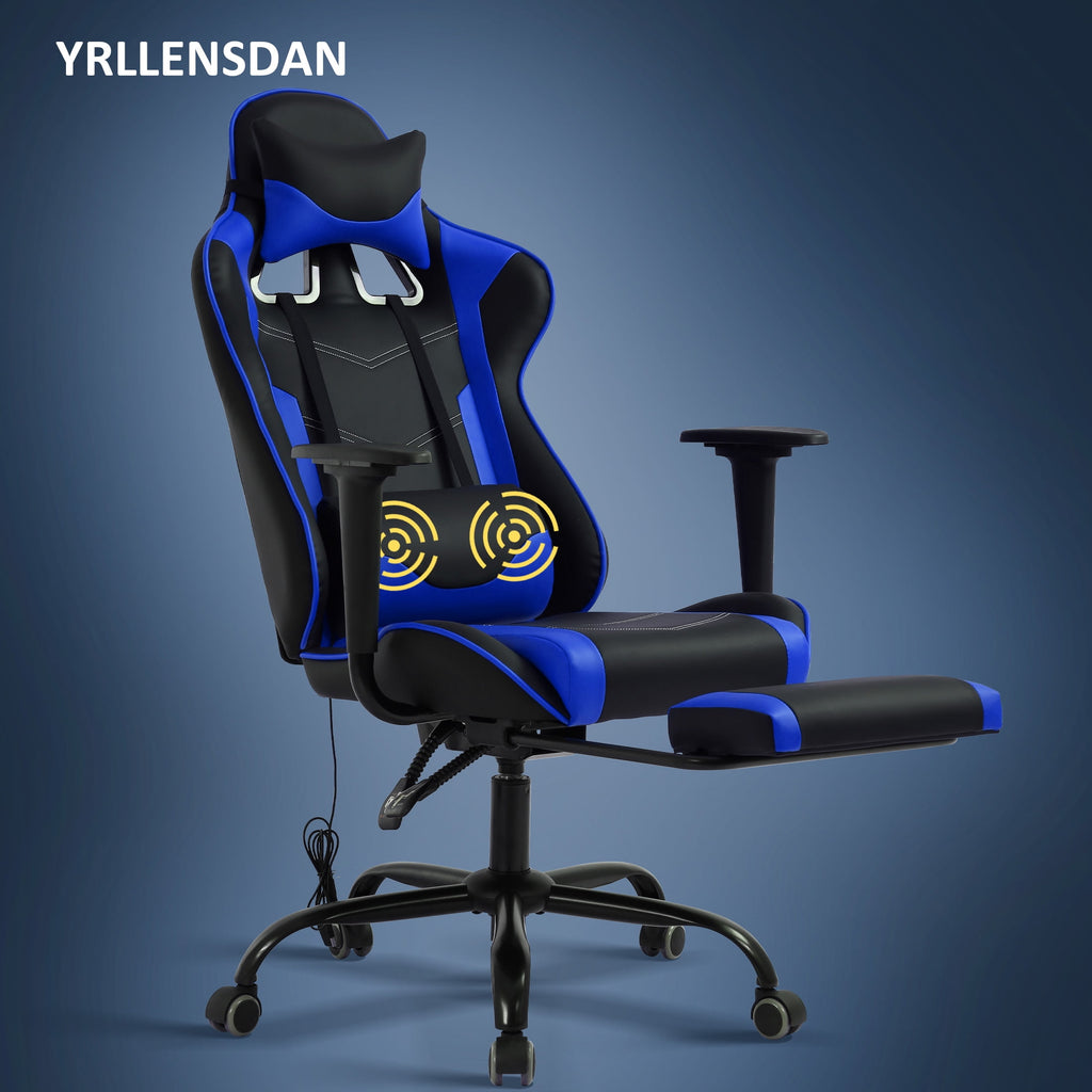 YRLLENSDAN Gaming Chair with Footrest & Adjustable Headrest for Adults and Kids, Big and Tall Gamer Chair with Lumbar Massage, Computer Chair Height Adjustable PU Leather Office Chair,Pink