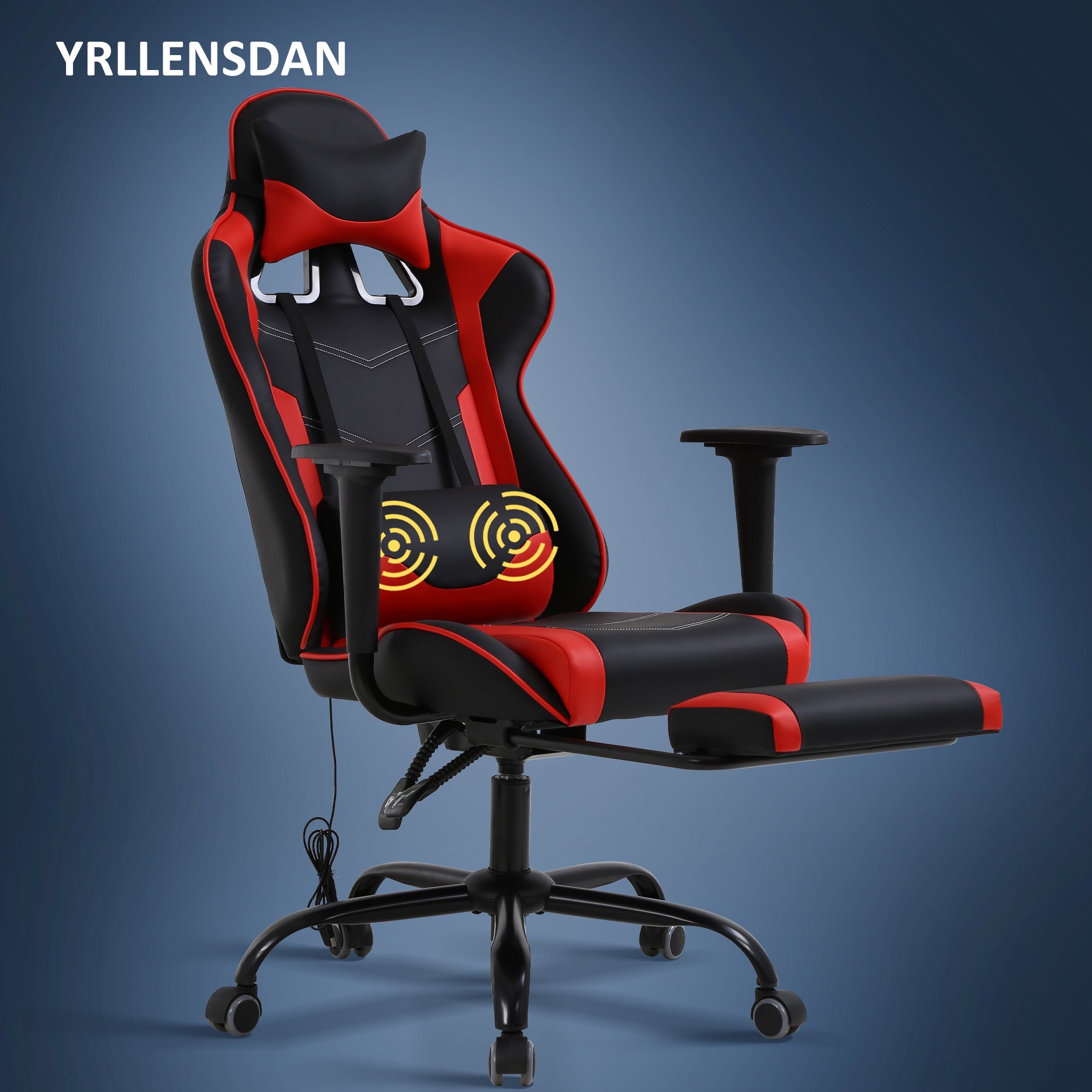 YRLLENSDAN Gaming Chair with Footrest & Adjustable Headrest for Adults and Kids, Big and Tall Gamer Chair with Lumbar Massage, Computer Chair Height Adjustable PU Leather Office Chair,Pink