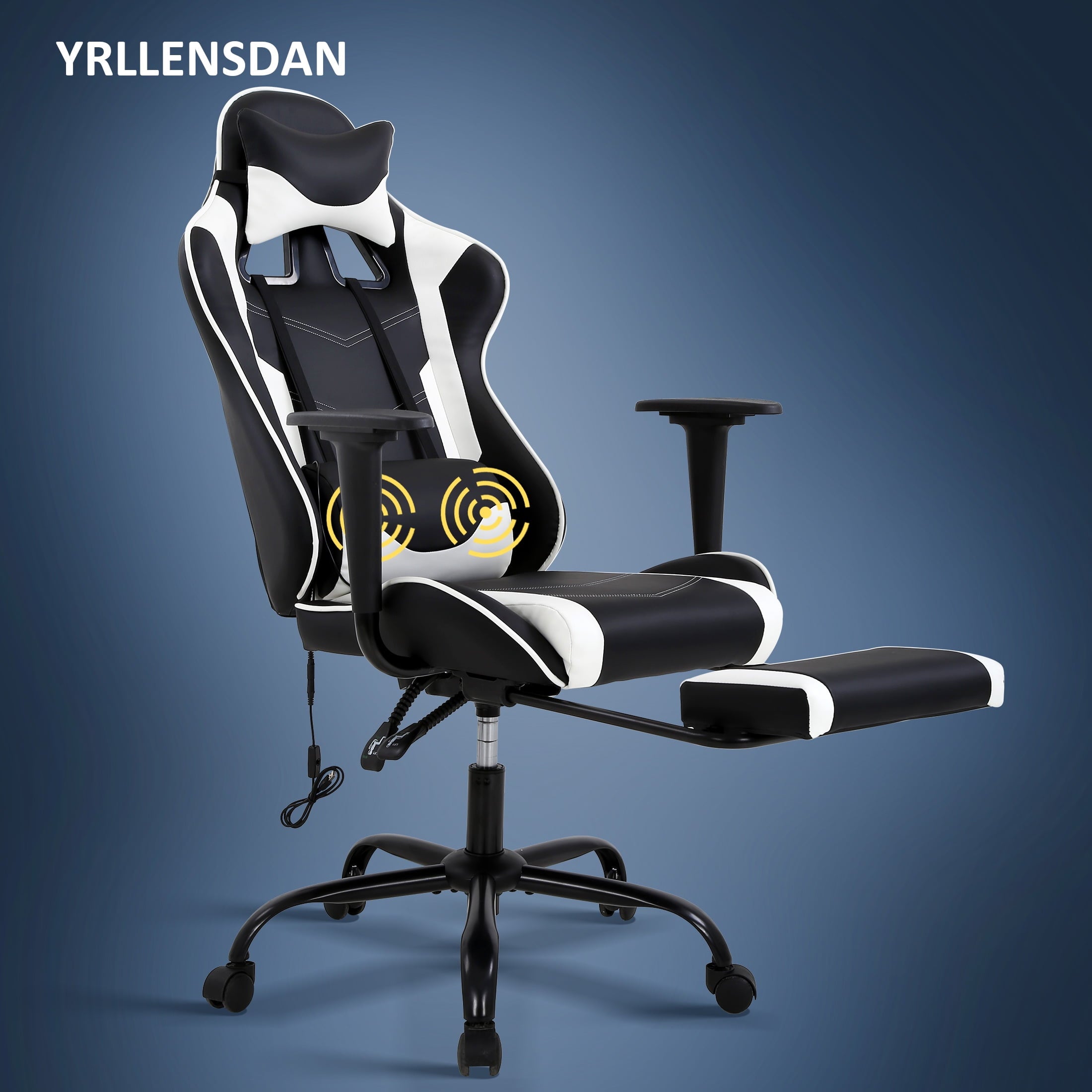 YRLLENSDAN Gaming Chair with Footrest & Adjustable Headrest for Adults and Kids, Big and Tall Gamer Chair with Lumbar Massage, Computer Chair Height Adjustable PU Leather Office Chair,Pink