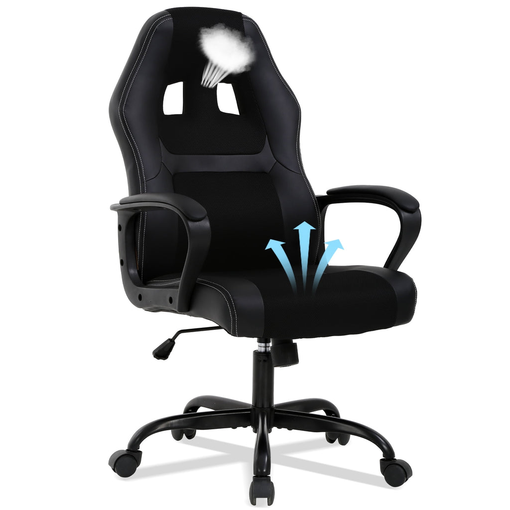 YRLLENSDAN Office Gaming Chairs Ergonomic Office Chair w/ Lumbar Support Armrest PU Leather Adjustable Height Computer Gaming Chair Gaming Desk Chair Gaming Computer Chairs for Adults, Black