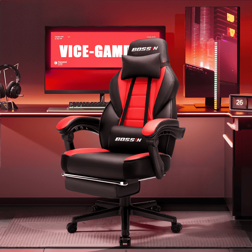 PUKAMI Gaming Chair with Massage, Ergonomic Heavy Duty Design with Footrest and Lumbar Support, Large Size Cushion High Back Office Chair, Big and Tall Gaming Computer Chair