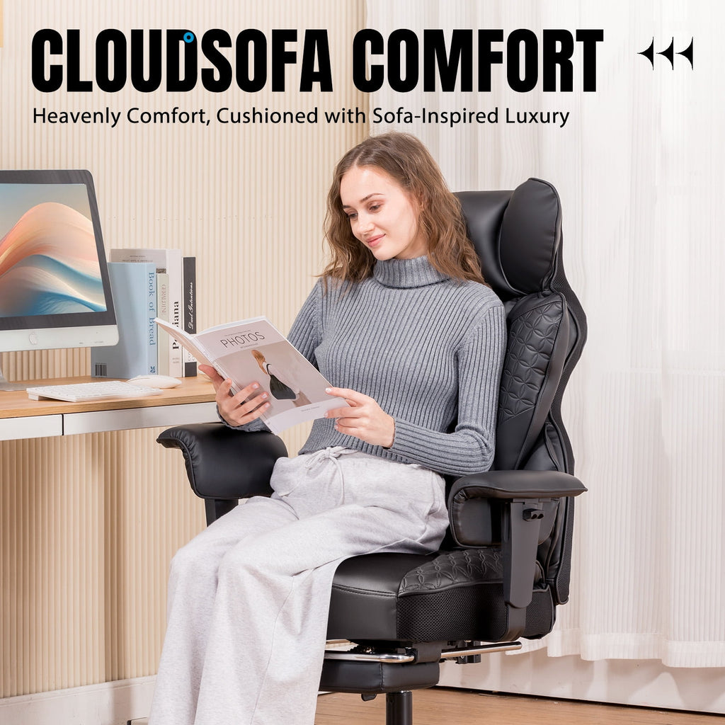 COMHOMA Big and Tall Office Gaming Chair with Adjustable Armrest and Back Support, Black