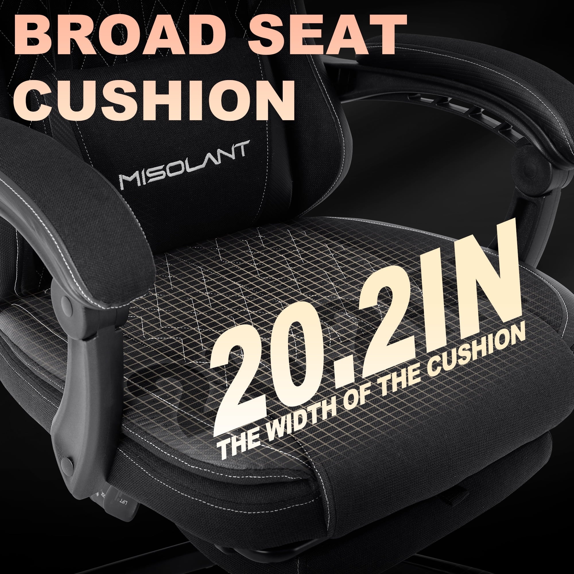 Misolant Gaming Chair, Fabric Gamer Chair with footrest for Adults, High Back Ergonomic Computer Game Chair with Adjustable Headrest and Massage Lumbar Support, 90-155° Recline Free，Black