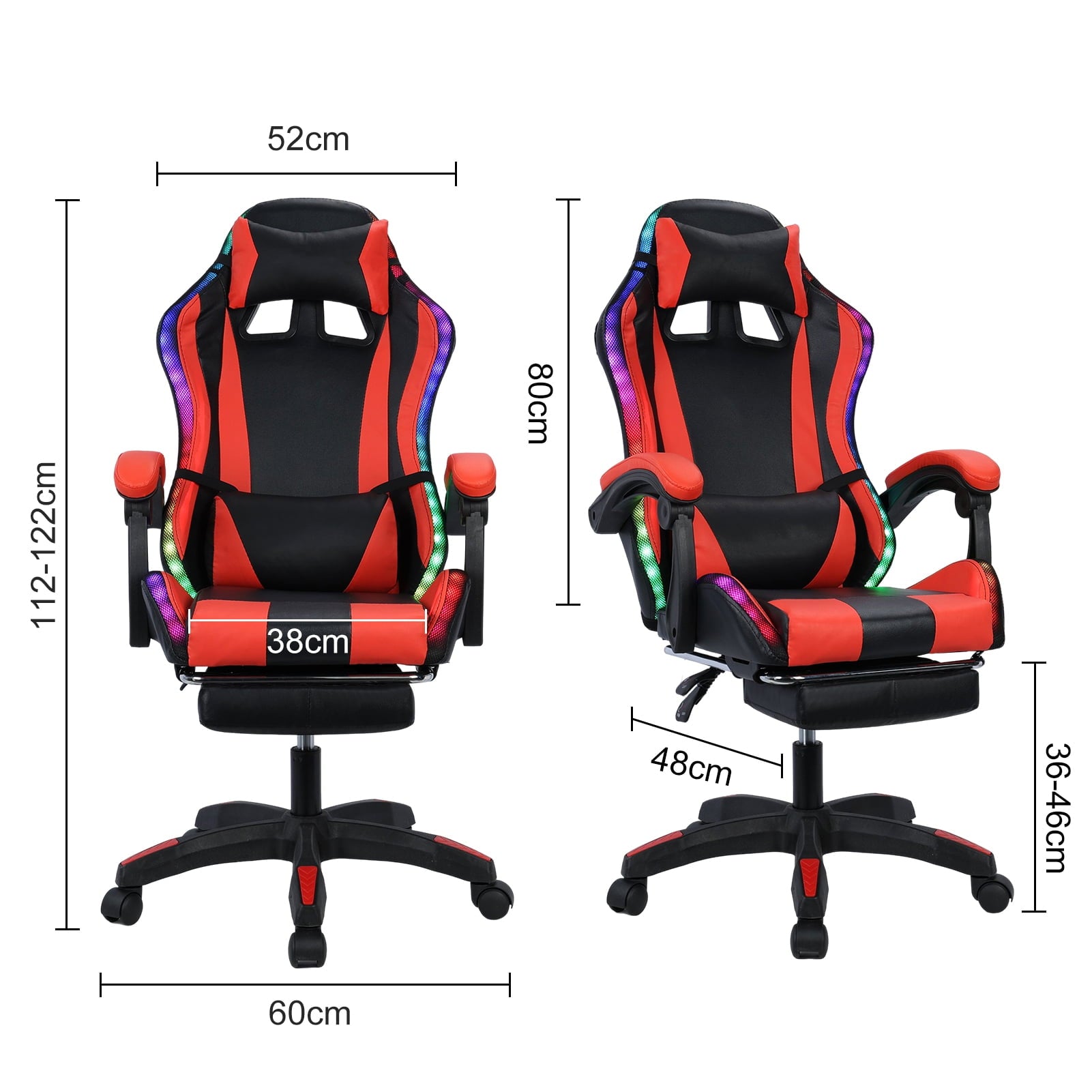 SUSUchens Gaming Chair Video Ergonomic Massage Computer Game Chair with Bluetooth-Compatible Speakers and LED Lights,Height Adjustable, High Back with Lumbar Support